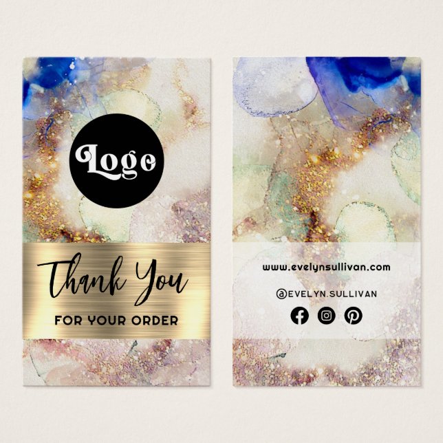 Glitter watercolor and gold foil package insert (Front & Back)