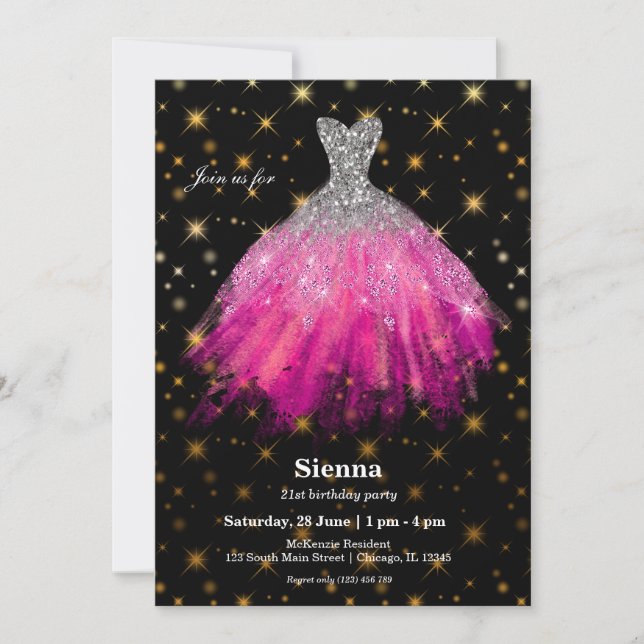 Glitter watercolor dresses invitation (Front)