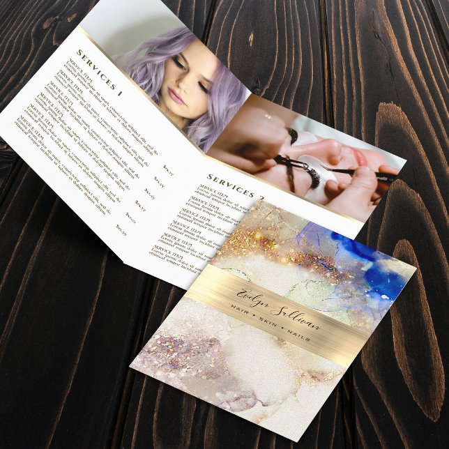 Glitter watercolor faux foil service menu brochure (Creator Uploaded)