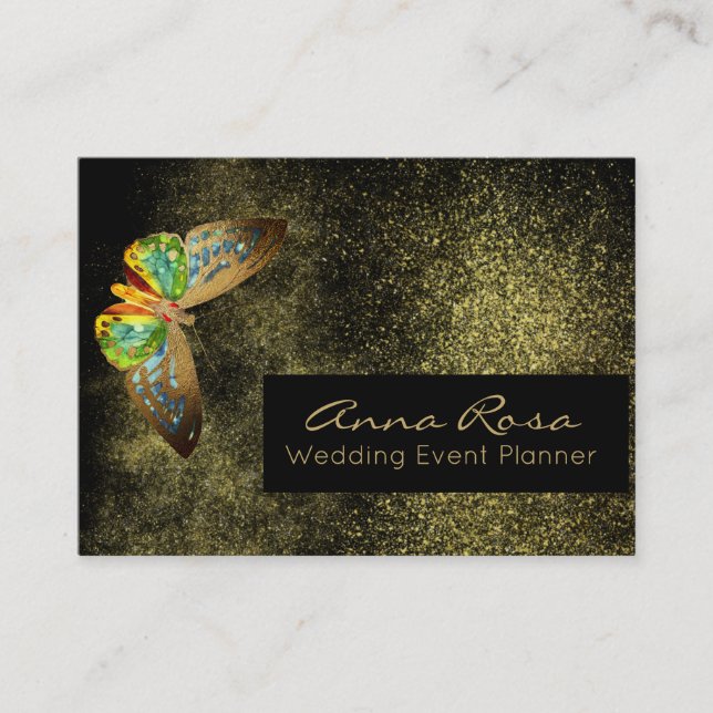 ** Glitter Watercolor Gilded Gold Butterfly Business Card (Front)