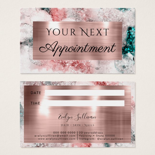 Glitter watercolor rose gold foil appointment card (Front & Back)