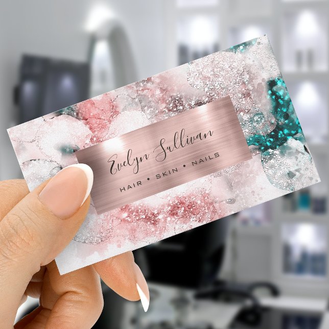 Glitter watercolor rose gold foil business card (Creator Uploaded)
