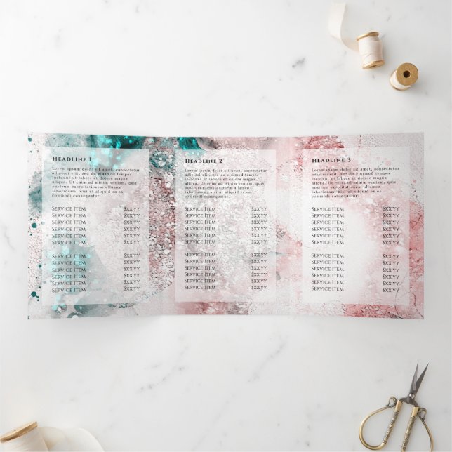 Glitter Watercolor Rose Gold Foil Trifold Brochure (Inside)