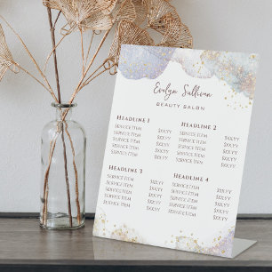Glitter Watercolor Shapes Beauty Salon Price List Pedestal Sign