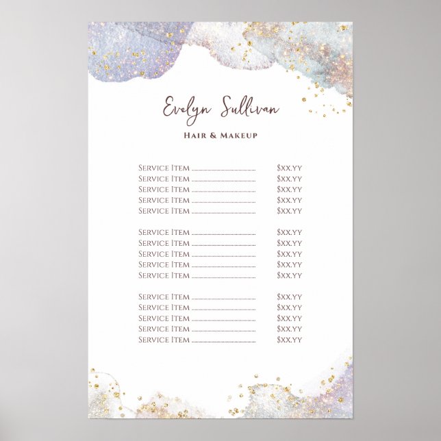 Glitter watercolor shapes digital price list poster (Front)