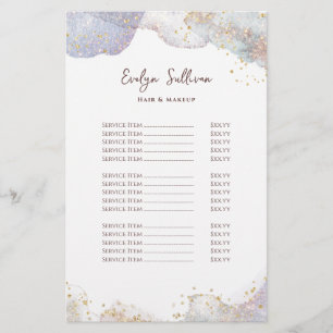Glitter watercolor shapes price list flyer