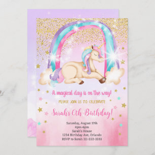 Glitter Watercolor Unicorn Birthday Invitation