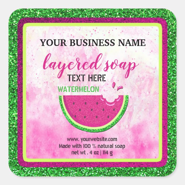 Glitter watermelon layered soap square sticker (Front)
