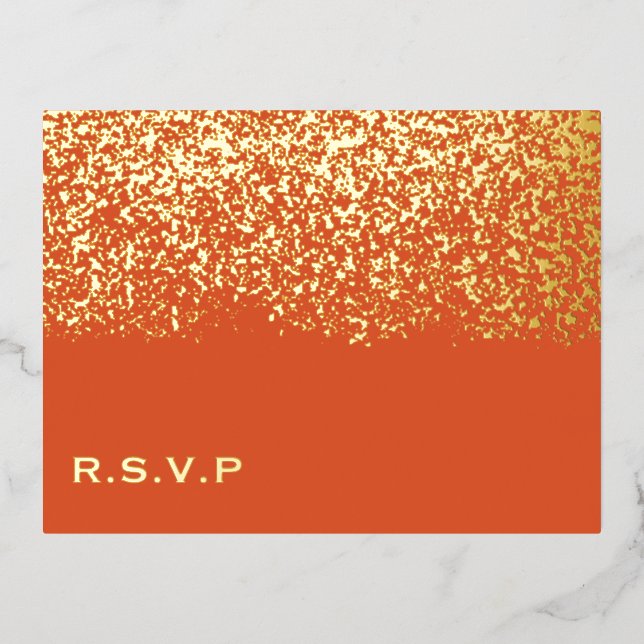 Glitter Wedding RSVP Foil Holiday Postcard (Front)
