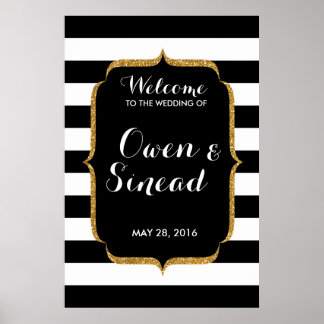 Glitter Wedding Sign on Black and White Stripes