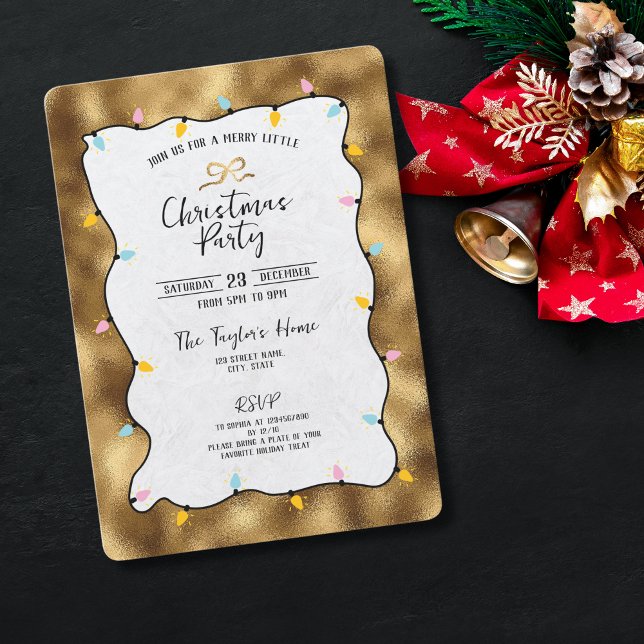 Glitter Whimsical Hand Drawn Bow Christmas Party  Invitation (Creator Uploaded)