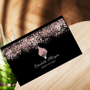 Glitter Whisk Rose Gold Drips Bakery Black Business Card