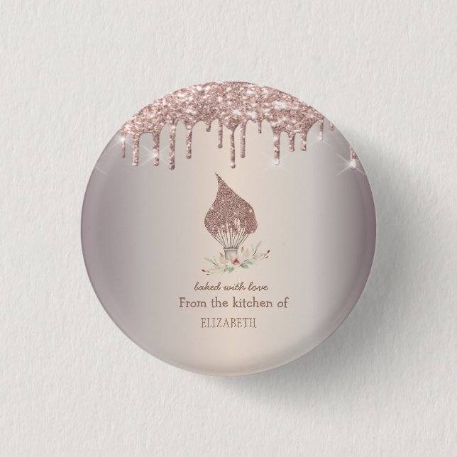 Glitter Whisk Rose Gold Glitter Drips Bakery    3 Cm Round Badge (Front)