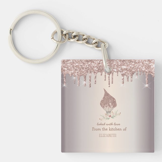 Glitter Whisk Rose Gold Glitter Drips Bakery    Key Ring (Front)