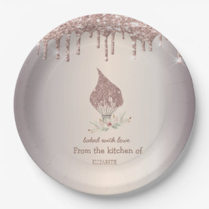 Glitter Whisk Rose Gold Glitter Drips Bakery Paper Plate