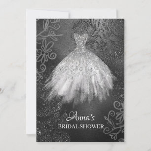 *~* Glitter White Bridal Dress Bridal Gown Shower Invitation