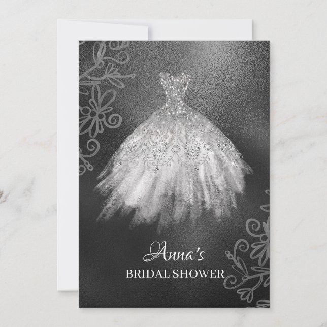 *~* Glitter White Bridal Gown Bridal Dress Shower Invitation (Front)