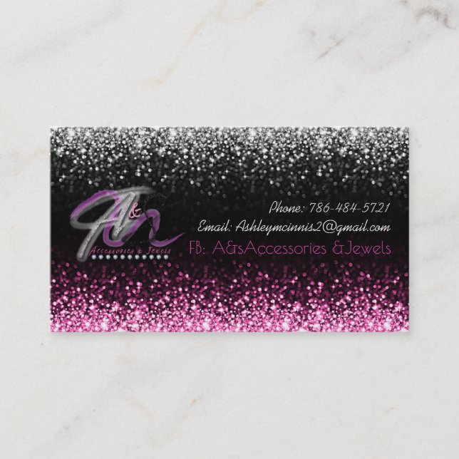 Glitter White & Pink Star Rain Jeweller Business Card (Front)