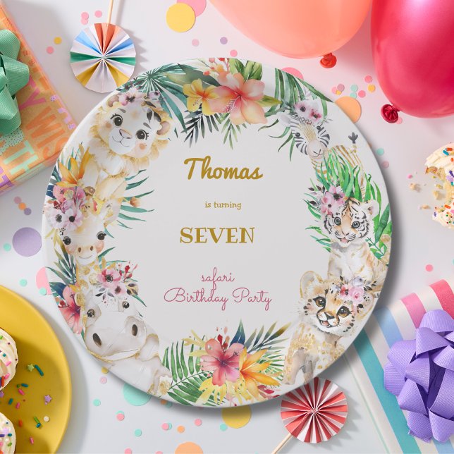 Glitter Wild safari kids birthday Paper Plate (Creator Uploaded)