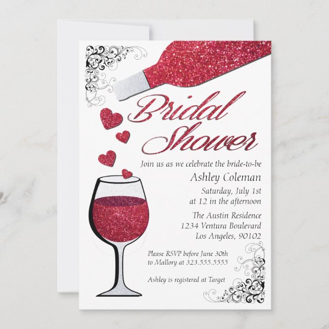 Glitter Wine Bridal Shower Invitation (Front)