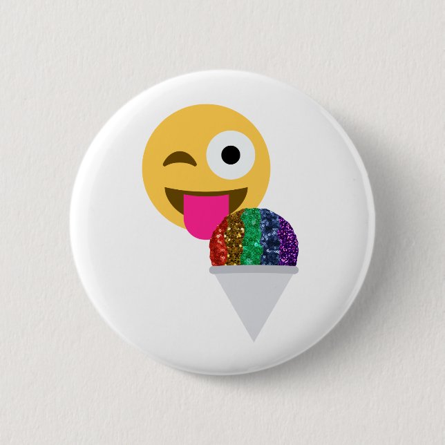 glitter wink emoji 6 cm round badge (Front)