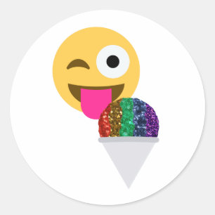 glitter wink emoji classic round sticker