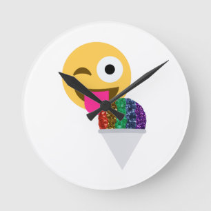 glitter wink emoji round clock