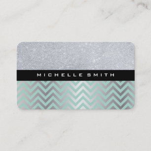 Glitter with Green Silver Chevron Pattern Business Card