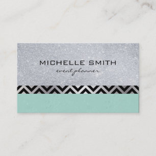 Glitter with Green Silver Chevron Pattern Business Card