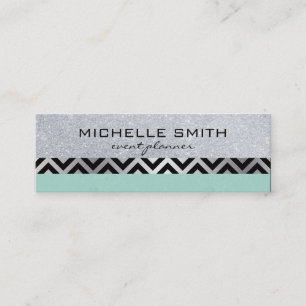 Glitter with Green Silver Chevron Pattern Mini Business Card