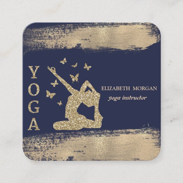 Glitter Women Silhouette Faux Gold Brush Stroke Square Business Card (Front)