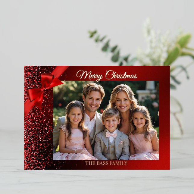 Glitter Wonderland Landscape Photo Foil Holiday Card (Standing Front)