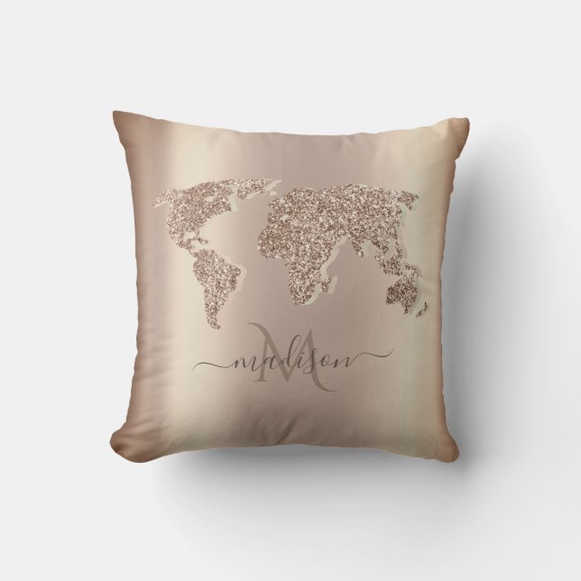 Glitter World Map Travel Monogram    Cushion (Front)