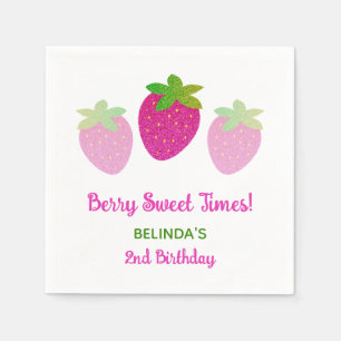 Glitter Y2K Pink Strawberry 2nd Birthday Napkin