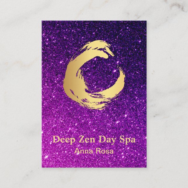 *~*  Glitter Zen Brush Meditation Reiki Gold Business Card (Front)