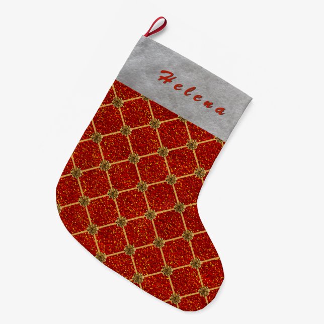 Glittered and Plumed Large Christmas Stocking (Front (Hanging))