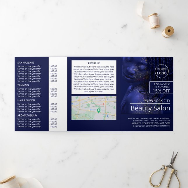 Glittered Model, Beauty Salon Tri-Fold Flyer Invitation (Outside)