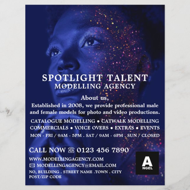 Glittered Model, Modelling Agency, Model Agent Flyer (Front)