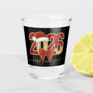 Glittering 2026 New Year Design with Santa Hat Shot Glass