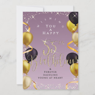 Glittering Balloons 55th Happy Birthday Purple Card