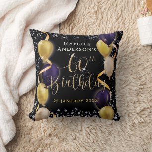 Glittering Balloons 60th Birthday Black Cushion