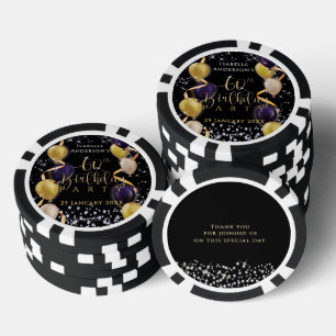 Glittering Balloons 60th Birthday Black Poker Chips
