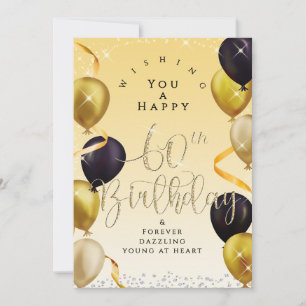Glittering Balloons 60th Happy Birthday Purple Card