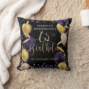 Glittering Balloons 65th Birthday Black Cushion