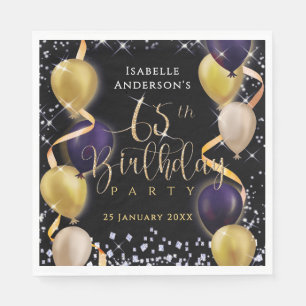 Glittering Balloons 65th Birthday Black Napkin