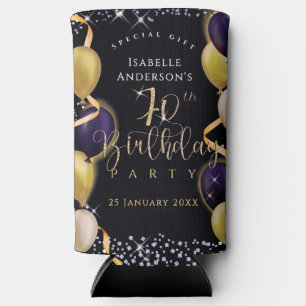 Glittering Balloons 70th Birthday Black Seltzer Can Cooler