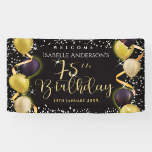 Glittering Balloons 75th Birthday Black Banner