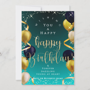 Glittering Balloons Business Birthday Blue Teal Card