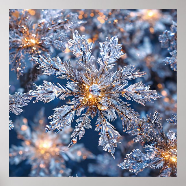 Glittering Blue and Gold Snowflake Decorations (Front)