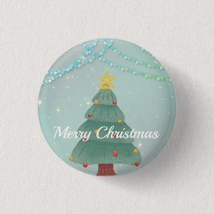 Glittering Blue Background with Christmas Tree 3 Cm Round Badge